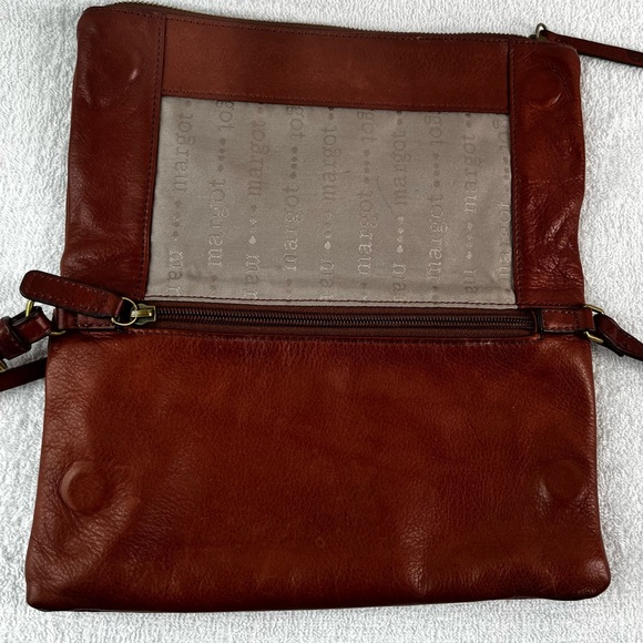 Margot New York Brown Anthropologie Leather Fold Over Crossbody Bag Purse STAIN - Picture 9 of 16